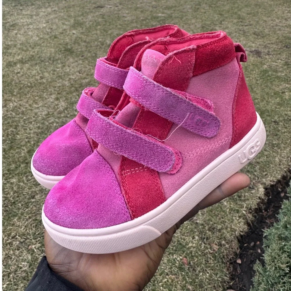 UGG Girl's T Rennon II Suede Leather Mashup Colorblock Sneakers Size 9 Pink Red‎